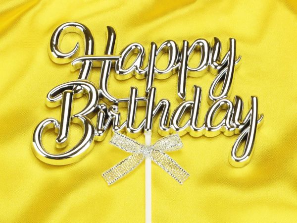 Cake Topper Happy Birthday silber 3D