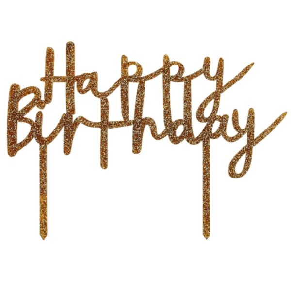 Torten-Topper Happy Birthday Gold, Acryl