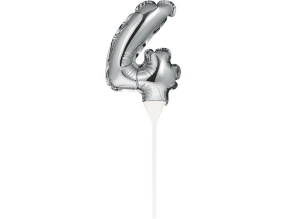 Ballon-Topper Zahl 4, Silber, 13 cm