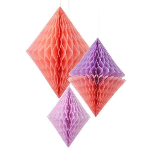 Kristal Wabenbälle, POMPOM, 20 bis 30 cm, Pfirsich, Lila