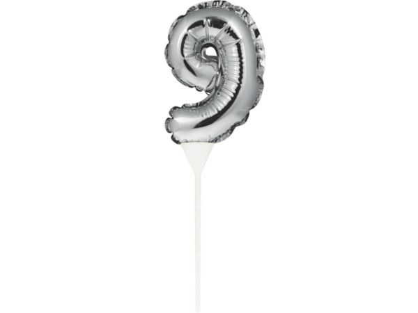 Ballon-Topper Zahl 9, Silber, 13 cm