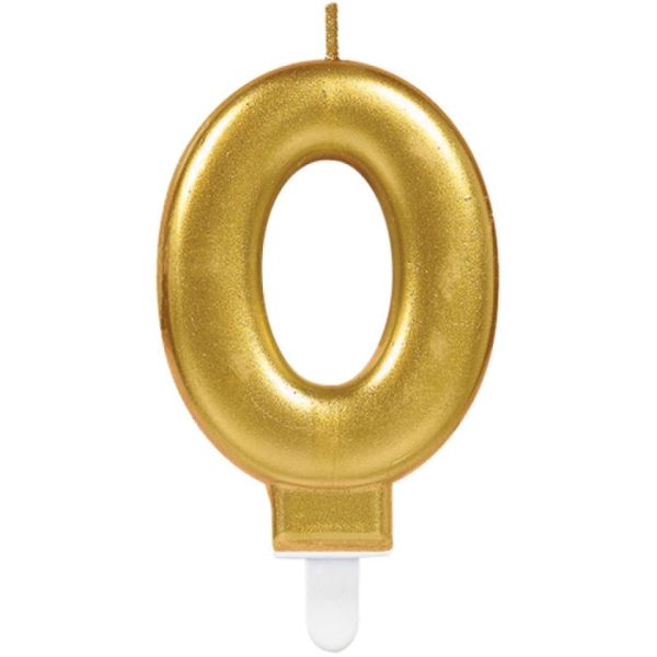 Birthday candle number 0, gold, 8 cm